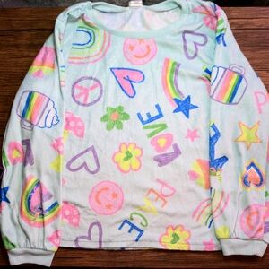Girls‎ Pajama Set Multicolor Peace Love Graphic  7 8